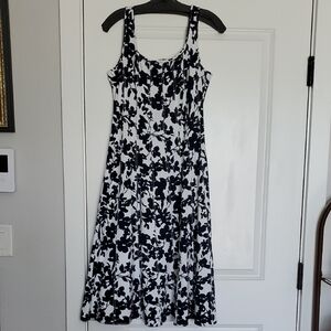 Floral Black and White Midi Dress NWOT